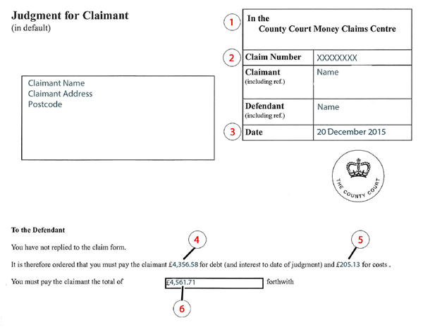Judgement for Claimant Example Form